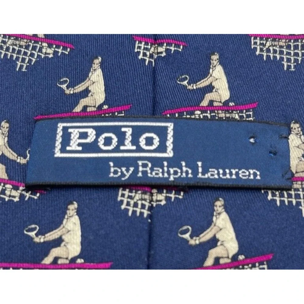 Polo Ralph Lauren Tie 100% Silk Tennis Print Blue‎ Handmade In USA